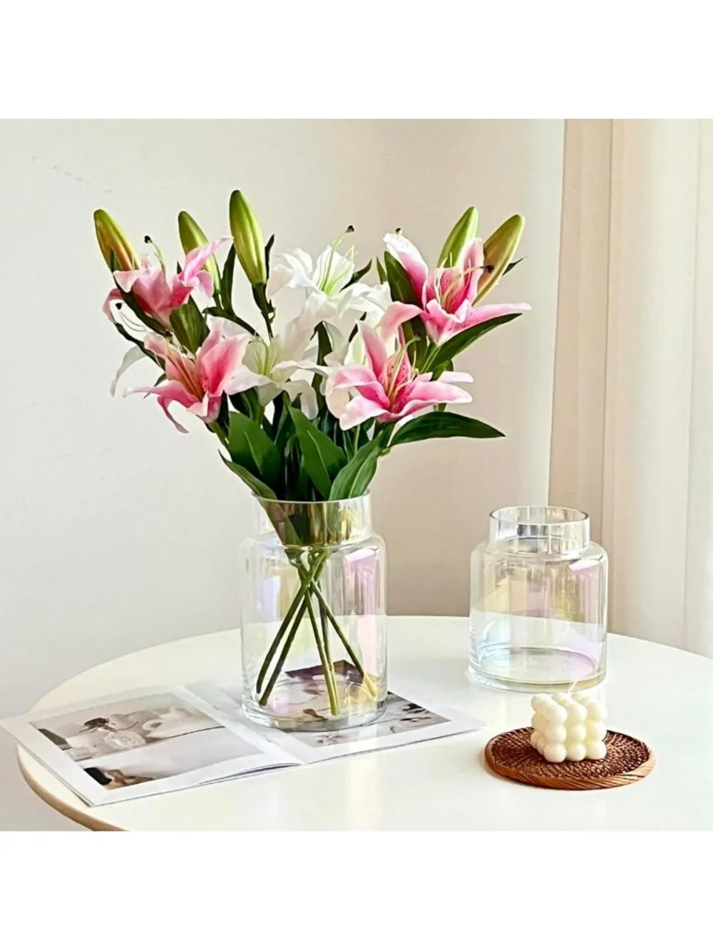 Iridescent Glass Flower Vase - 9 Inch Modern Decorative Centerpiece for Home